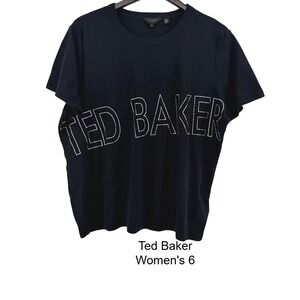 Ted Baker Womens Black Graphic Outline‎ Logo Crew Neck T-Shirt Size 6 (US XL)